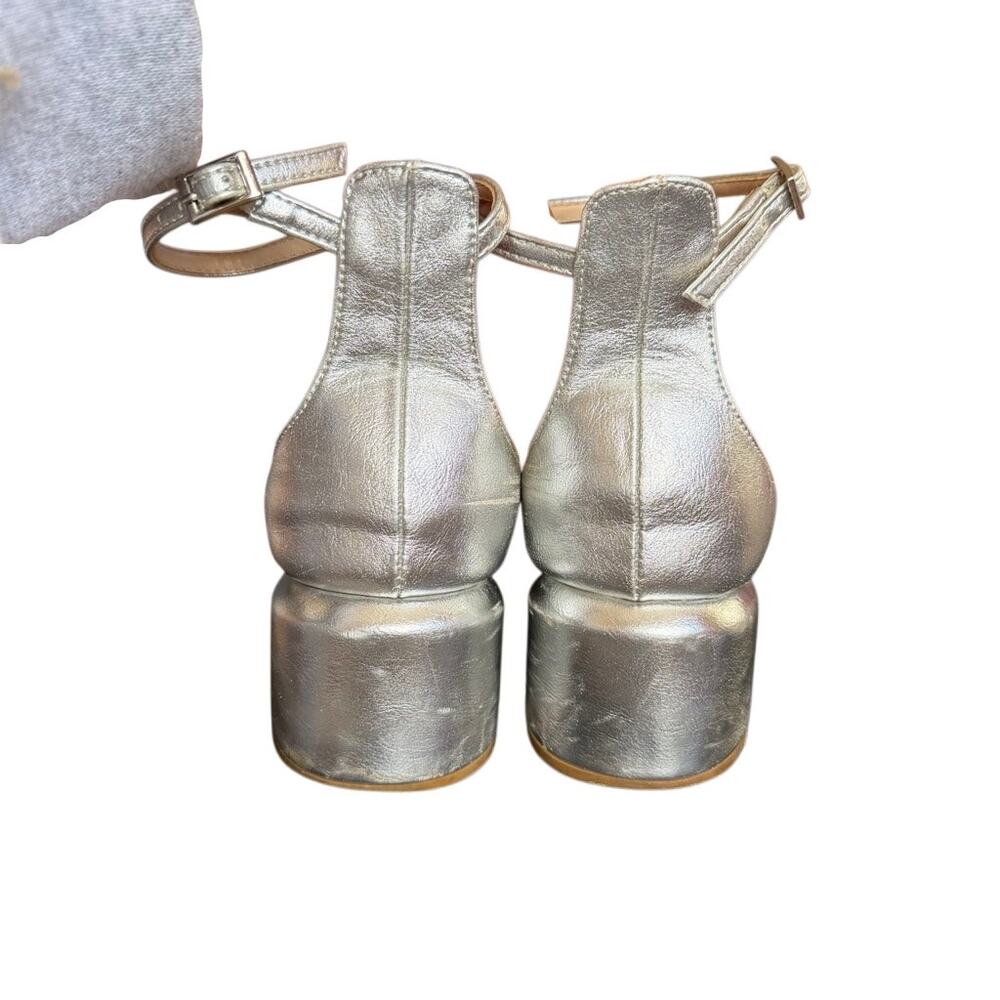 Peche Nico Heels Silver Size US 7.5 /8 Mary Jane Style Strap Small Heel - Picture 4 of 13